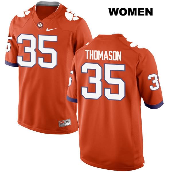 Women's Clemson Tigers #35 Ty Thomason Stitched Orange Authentic Nike NCAA College Football Jersey UOG8846JA